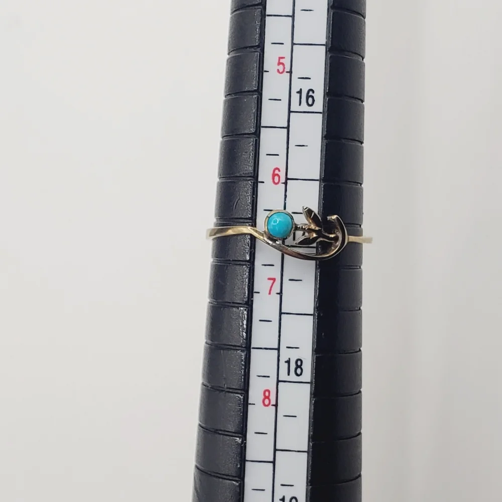 8k Solid Yellow Gold Tiny Cabochon Turquoise Ring Flower Ring Floral Ring